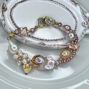 Handmade Freshwater Flameball Edison Flower 🌺 ⭐️ Pearl Braided Bracelet